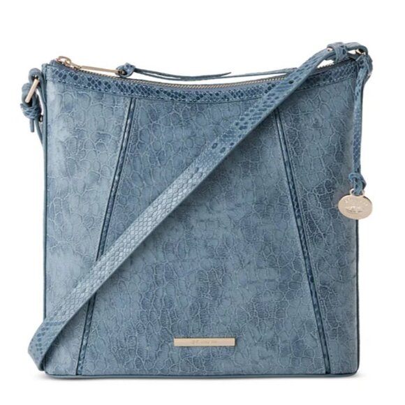 BRAHMIN Katie Zostera croc embossed leather small crossbody + Dust bag Blue - Picture 1 of 16
